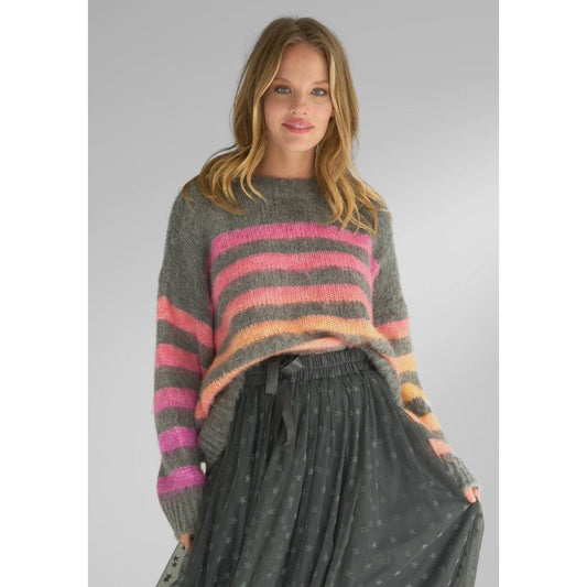 Miss Goodlife Pullover Roundneck Multi Stripe - Dark Grey  Miss Goodlife Pisces Boutique