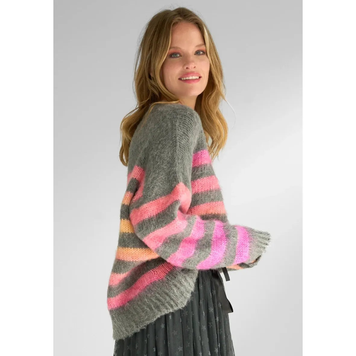 Miss Goodlife Pullover Roundneck Multi Stripe - Dark Grey  Miss Goodlife Pisces Boutique