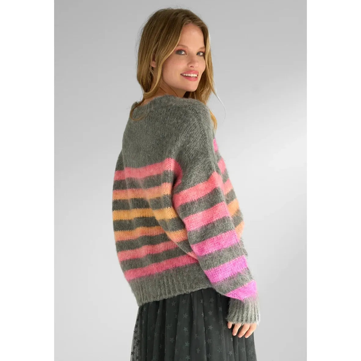 Miss Goodlife Pullover Roundneck Multi Stripe - Dark Grey  Miss Goodlife Pisces Boutique