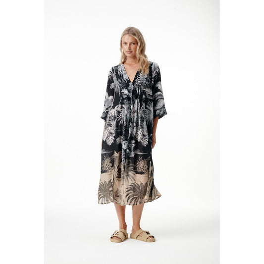 One Season Mia Midnight Palm - Black  One Season Pisces Boutique