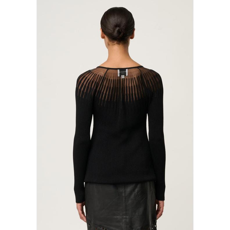 Once Was Rhiannon Viscose Nylon Sheer Knit Top - Black  Once Was Pisces Boutique