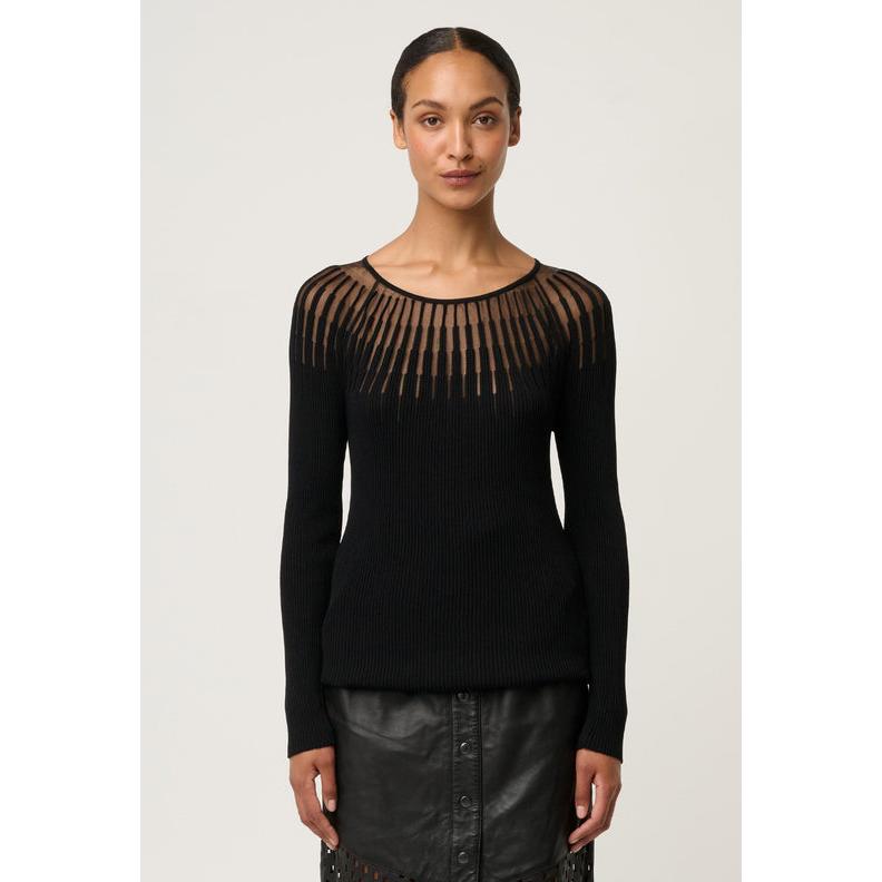 Once Was Rhiannon Viscose Nylon Sheer Knit Top - Black  Once Was Pisces Boutique