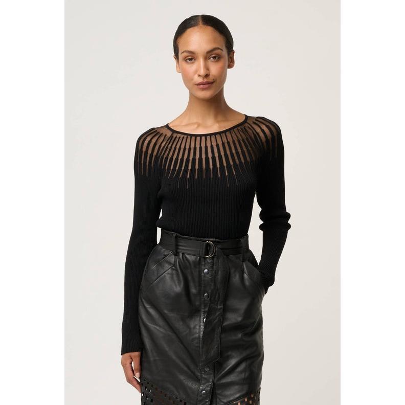 Once Was Rhiannon Viscose Nylon Sheer Knit Top - Black  Once Was Pisces Boutique