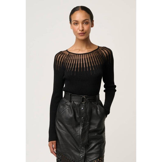 Once Was Rhiannon Viscose Nylon Sheer Knit Top - Black  Once Was Pisces Boutique