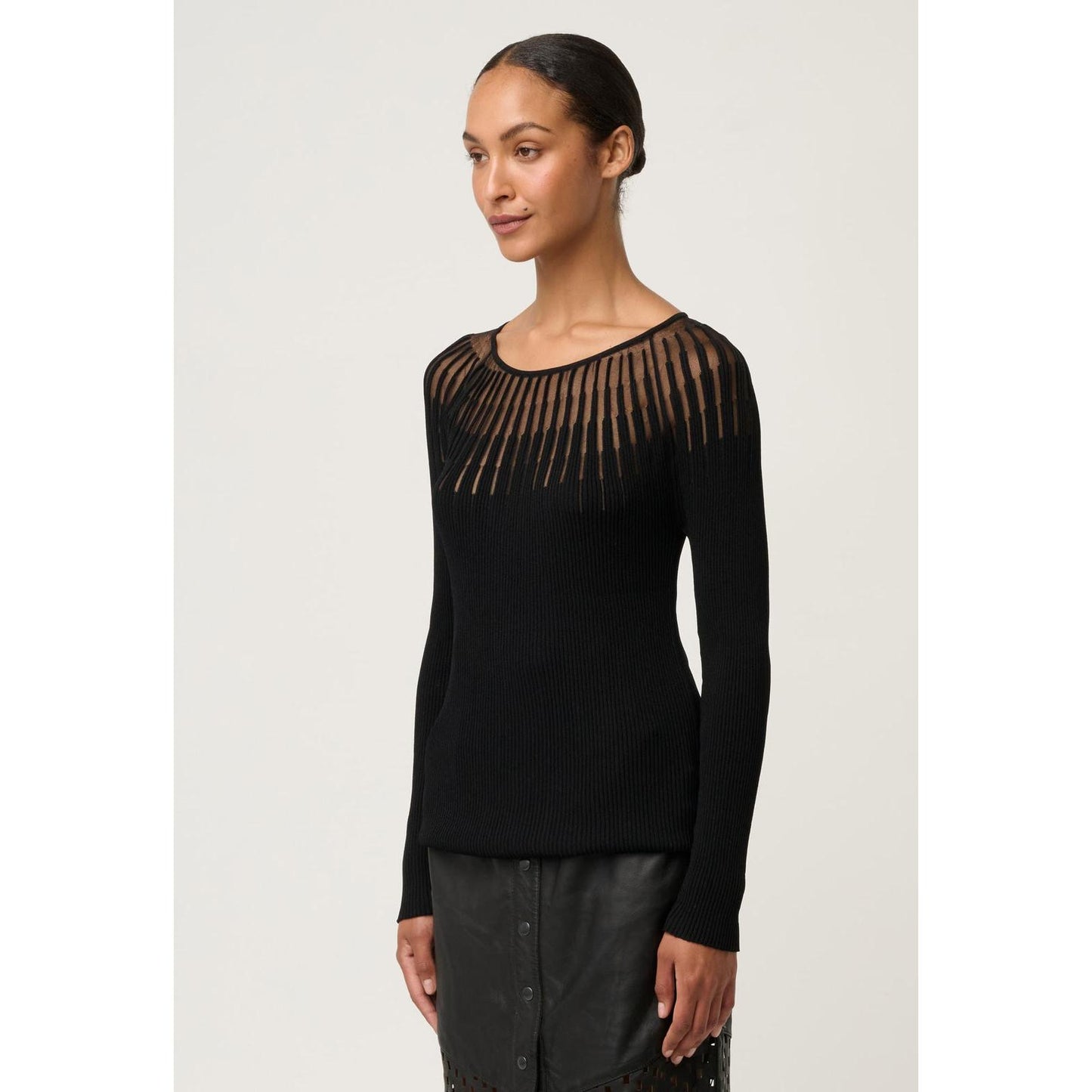 Once Was Rhiannon Viscose Nylon Sheer Knit Top - Black  Once Was Pisces Boutique