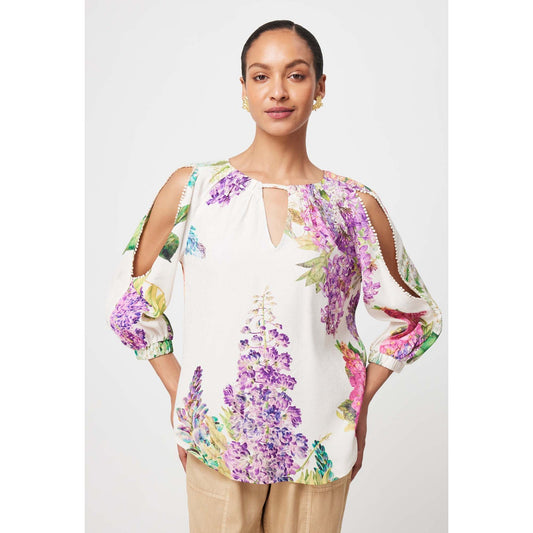 Once Was Annabelle Cold Shoulder Dobby Blouse - Wisteria Alba