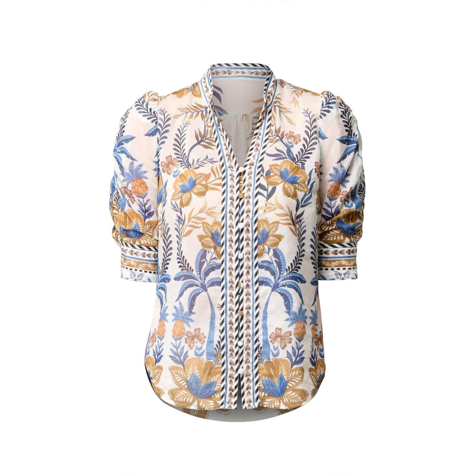Once Was Calantha Cotton Silk Shirt in Golden Medina  Once Was Pisces Boutique