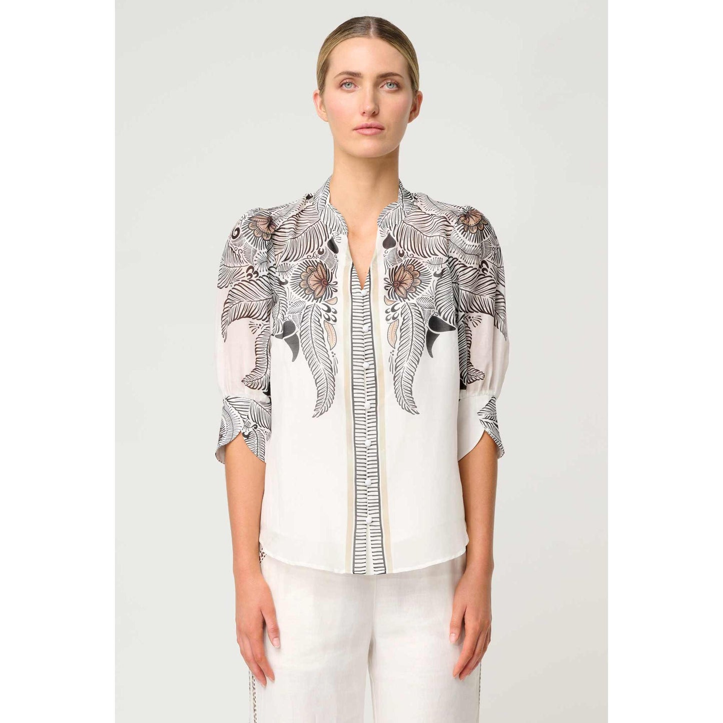 Once Was Leila Cotton Silk Shirt - Ivory Casablanca