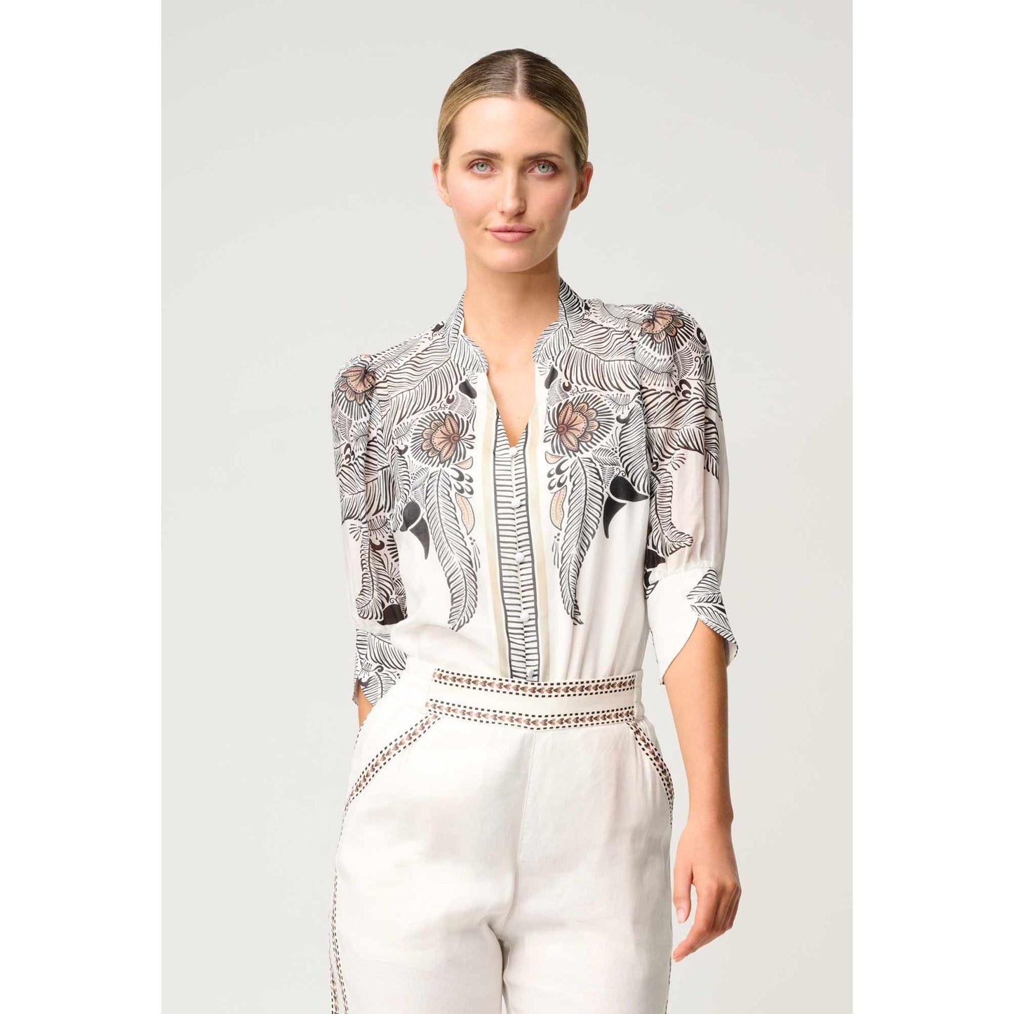 Once Was Leila Cotton Silk Shirt - Ivory Casablanca