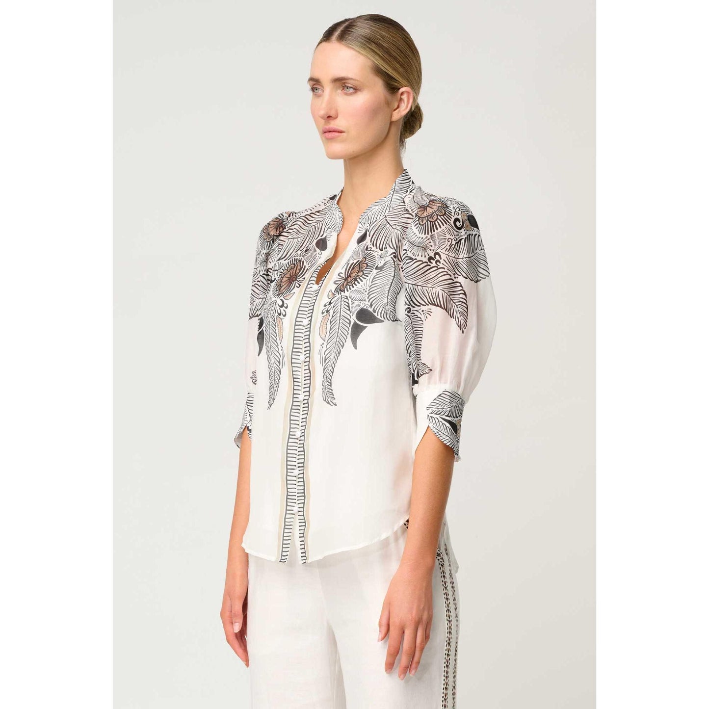 Once Was Leila Cotton Silk Shirt - Ivory Casablanca