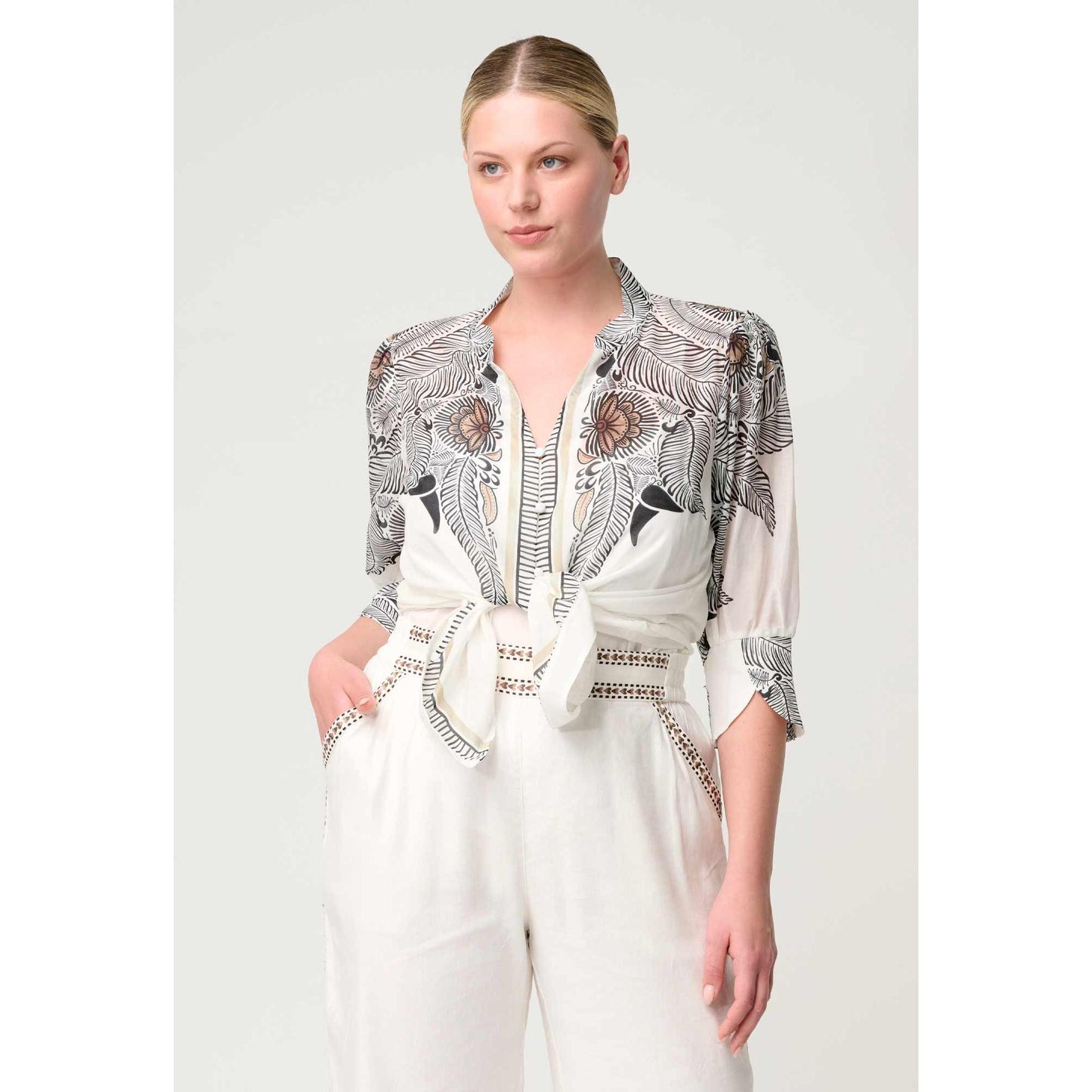 Once Was Leila Cotton Silk Shirt - Ivory Casablanca