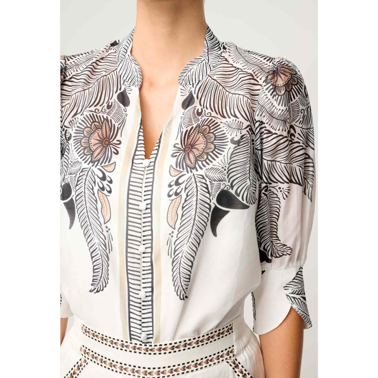 Once Was Leila Cotton Silk Shirt - Ivory Casablanca