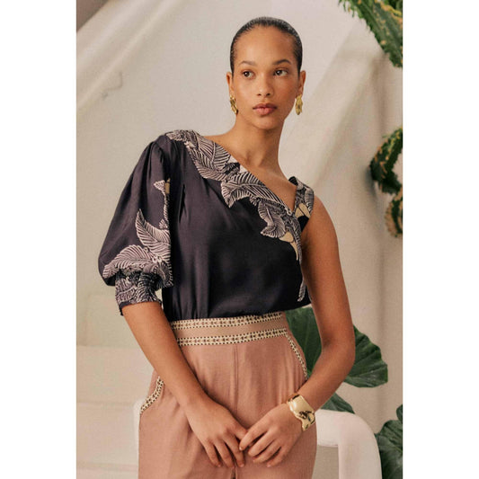 Once Was Tahani One Sleeve Top Faille - Onyx Casablanca