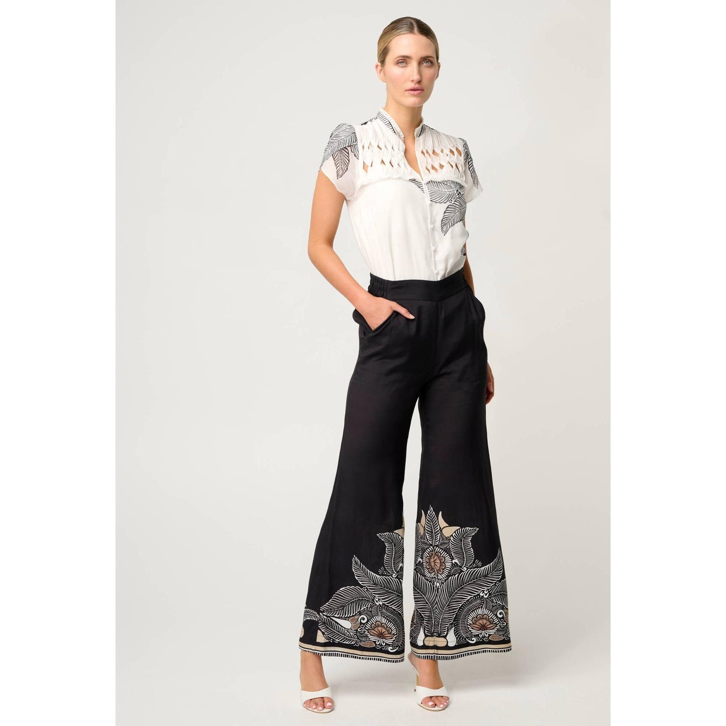 Once Was Willow Faille Contrast Panel Pant - Onyx Casablanca