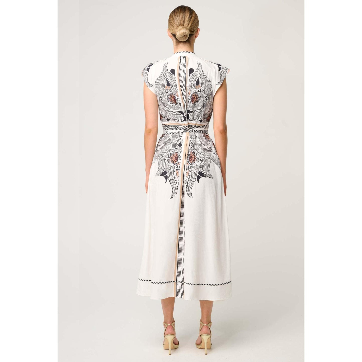 Once Was Malika Viscose Dobby Bind Flutter Dress - Ivory Casablanca