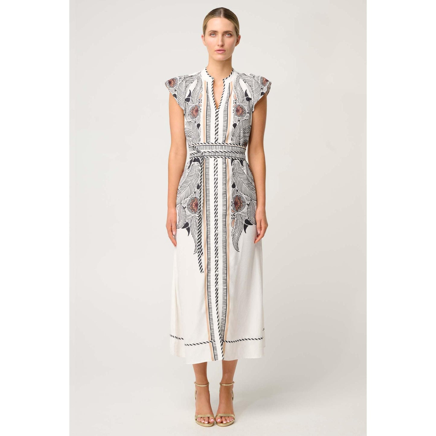 Once Was Malika Viscose Dobby Bind Flutter Dress - Ivory Casablanca