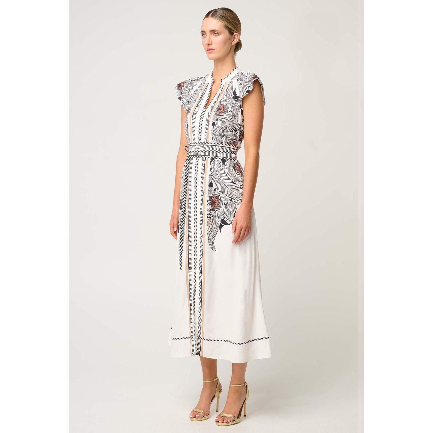 Once Was Malika Viscose Dobby Bind Flutter Dress - Ivory Casablanca