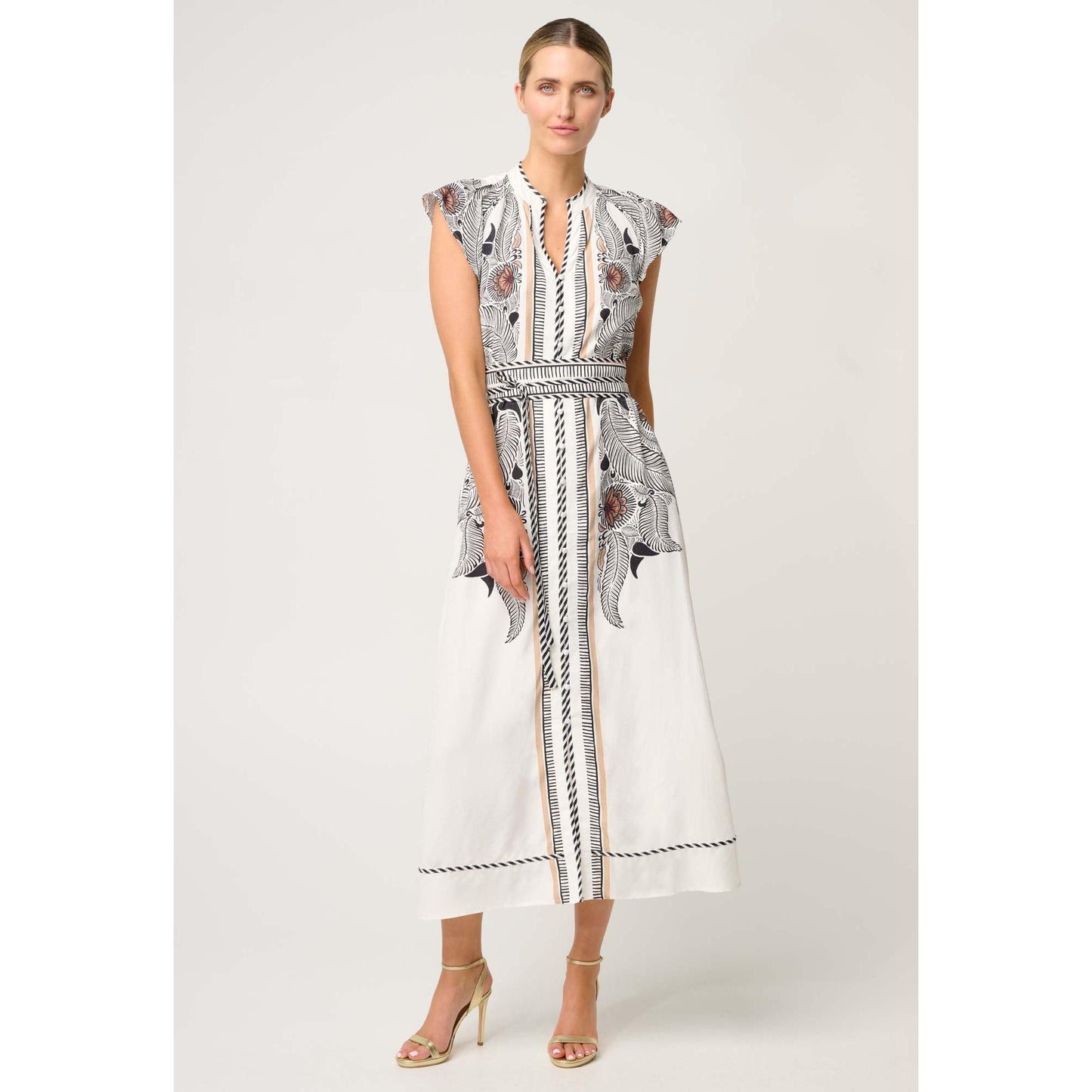 Once Was Malika Viscose Dobby Bind Flutter Dress - Ivory Casablanca