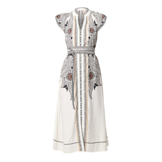 Once Was Malika Viscose Dobby Bind Flutter Dress - Ivory Casablanca  Once Was Pisces Boutique