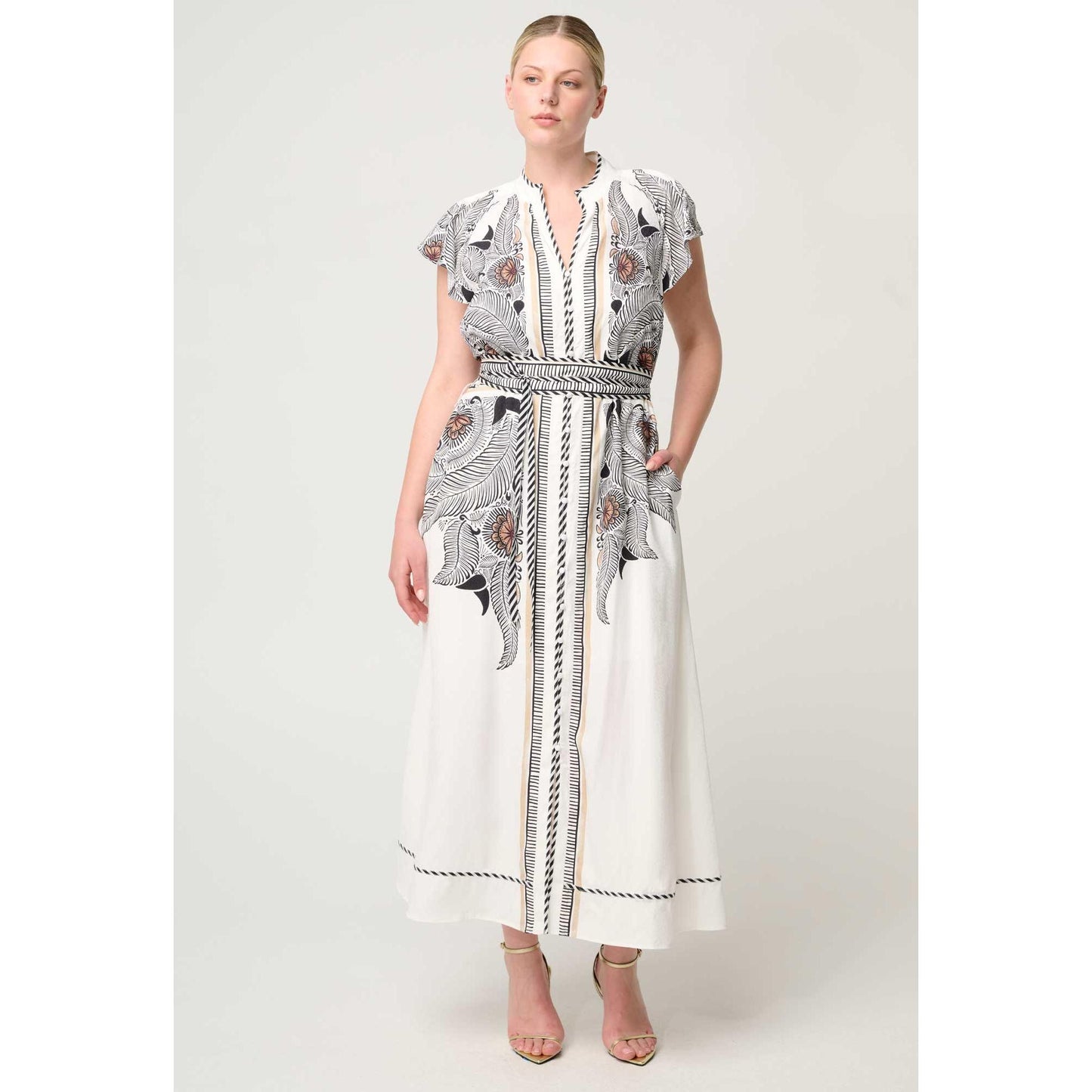 Once Was Malika Viscose Dobby Bind Flutter Dress - Ivory Casablanca
