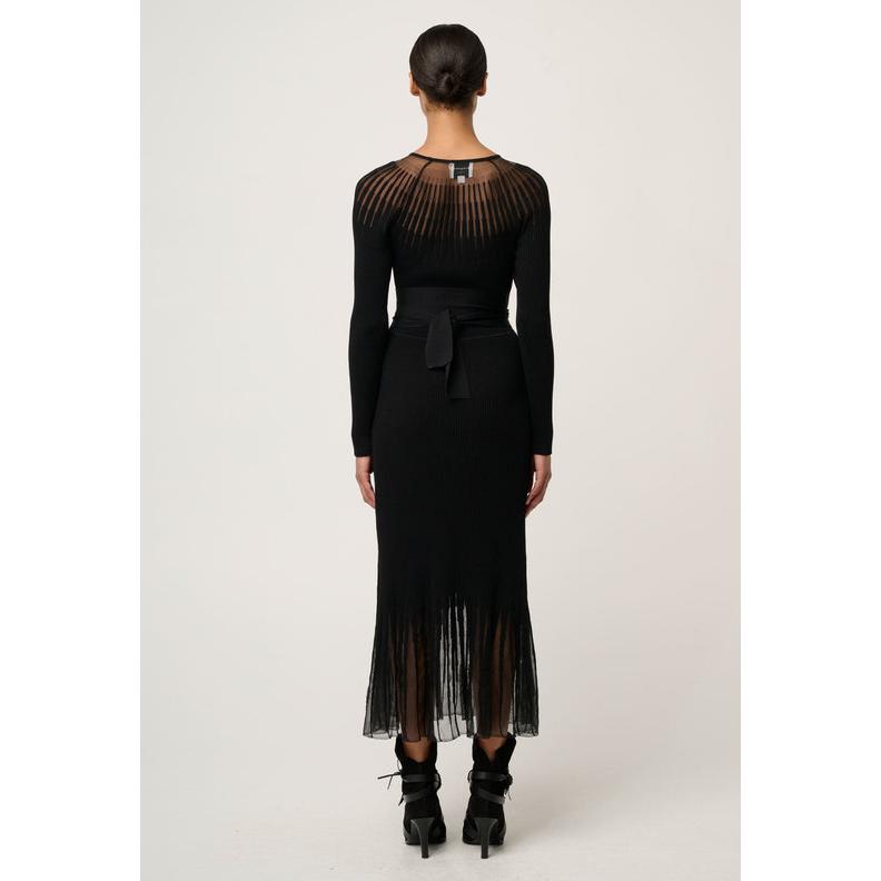 Once Was Rhiannon Sheer Neckline Knit Dress - Black  Once Was Pisces Boutique
