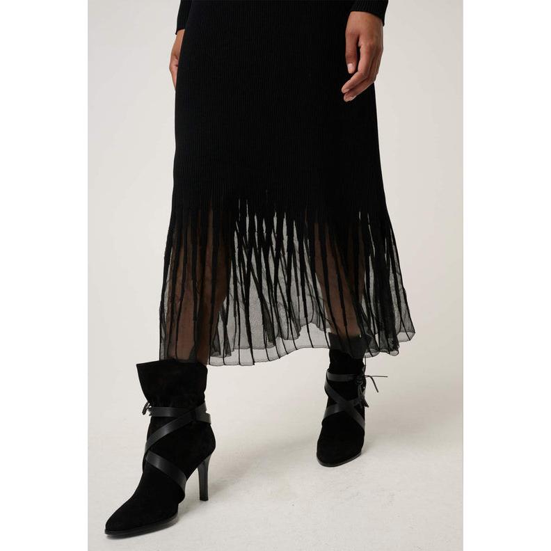 Once Was Rhiannon Sheer Neckline Knit Dress - Black  Once Was Pisces Boutique