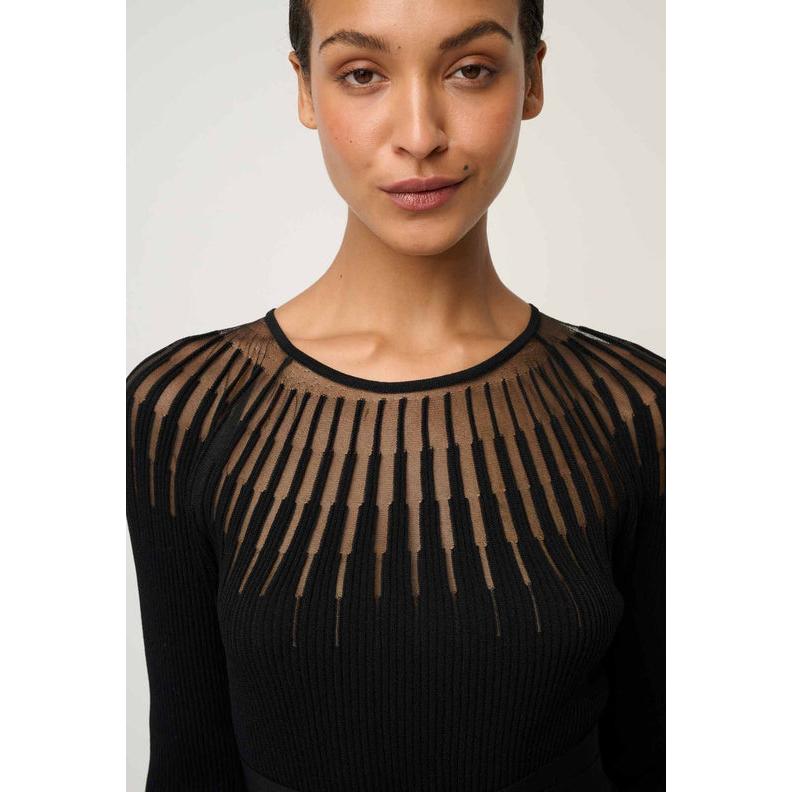 Once Was Rhiannon Sheer Neckline Knit Dress - Black  Once Was Pisces Boutique