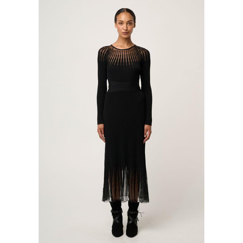 Once Was Rhiannon Sheer Neckline Knit Dress - Black  Once Was Pisces Boutique