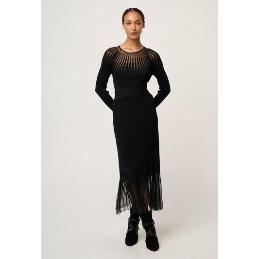 Once Was Rhiannon Sheer Neckline Knit Dress - Black  Once Was Pisces Boutique