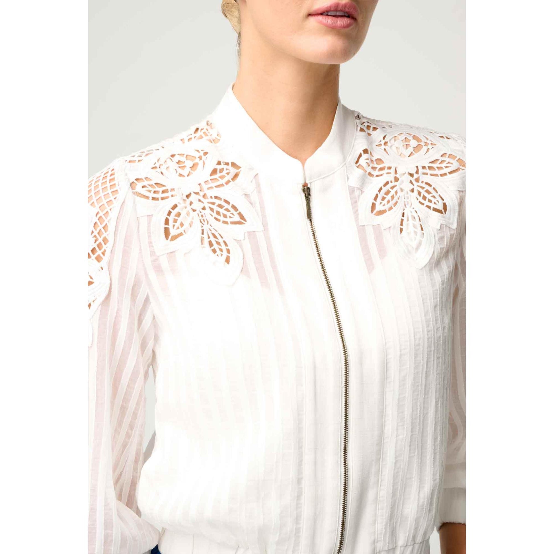 Once Was Lamia Tencel Lace Detail Bomber in Ivory  Once Was Pisces Boutique