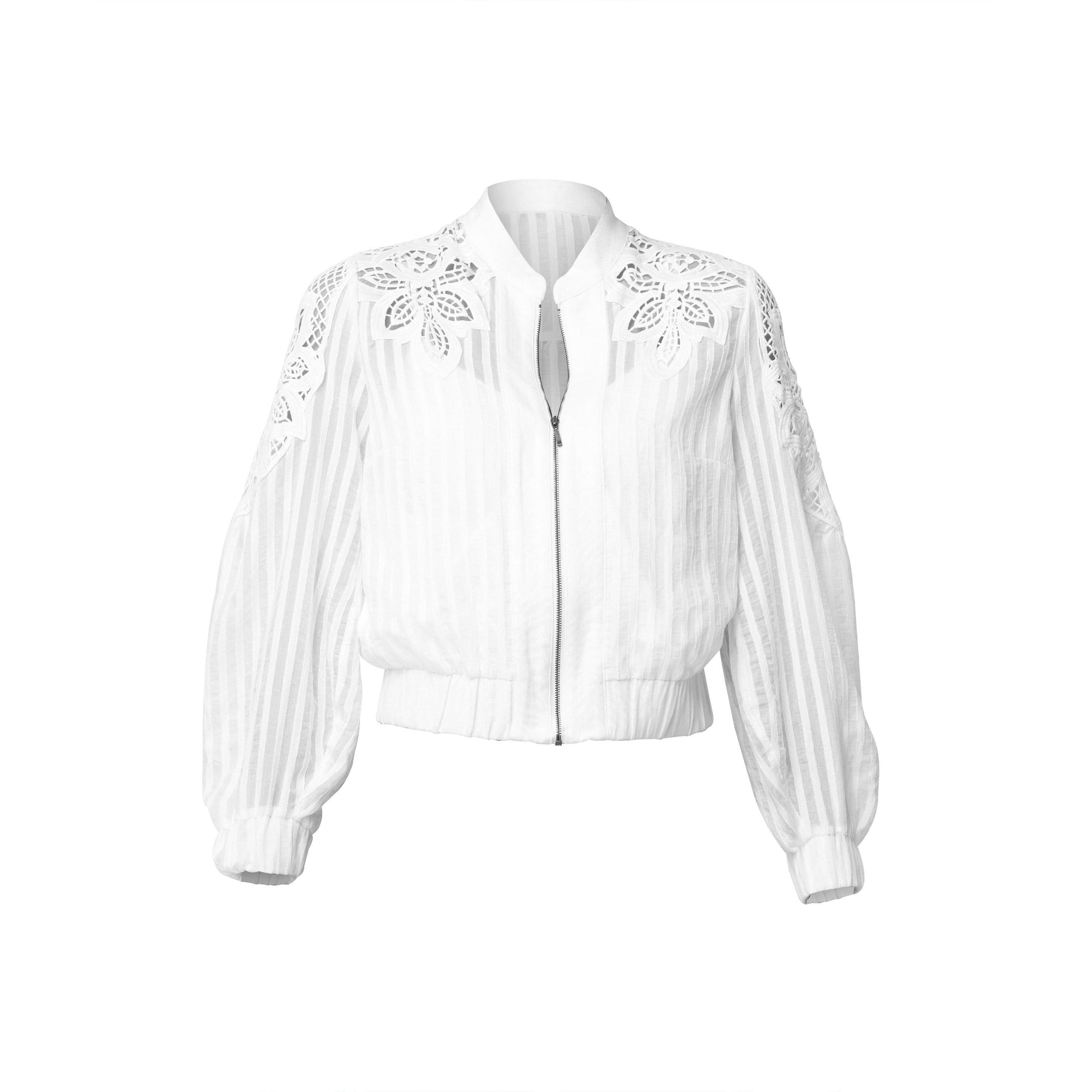 Once Was Lamia Tencel Lace Detail Bomber in Ivory  Once Was Pisces Boutique