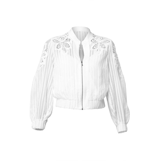 Once Was Lamia Tencel Lace Detail Bomber in Ivory  Once Was Pisces Boutique