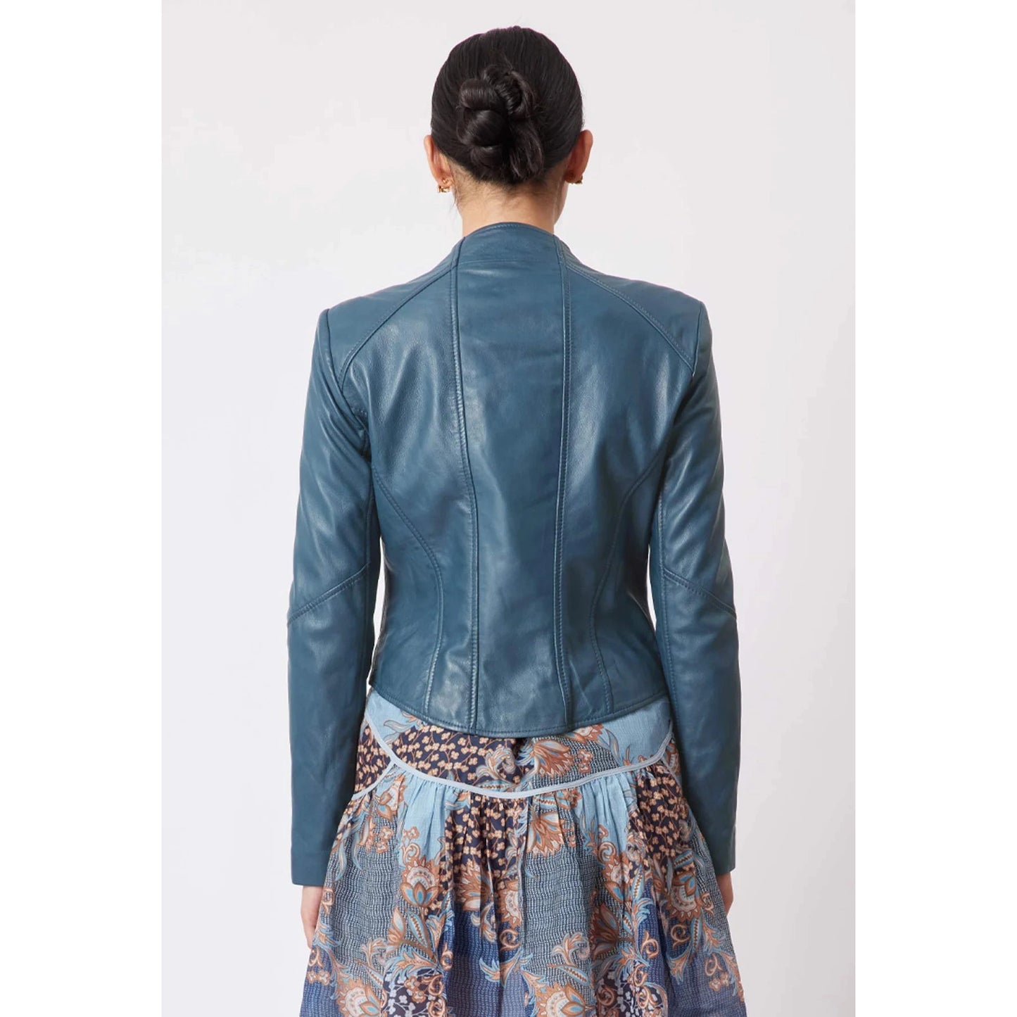 Once Was Mahal Panel Detail Leather Jacket - Sky