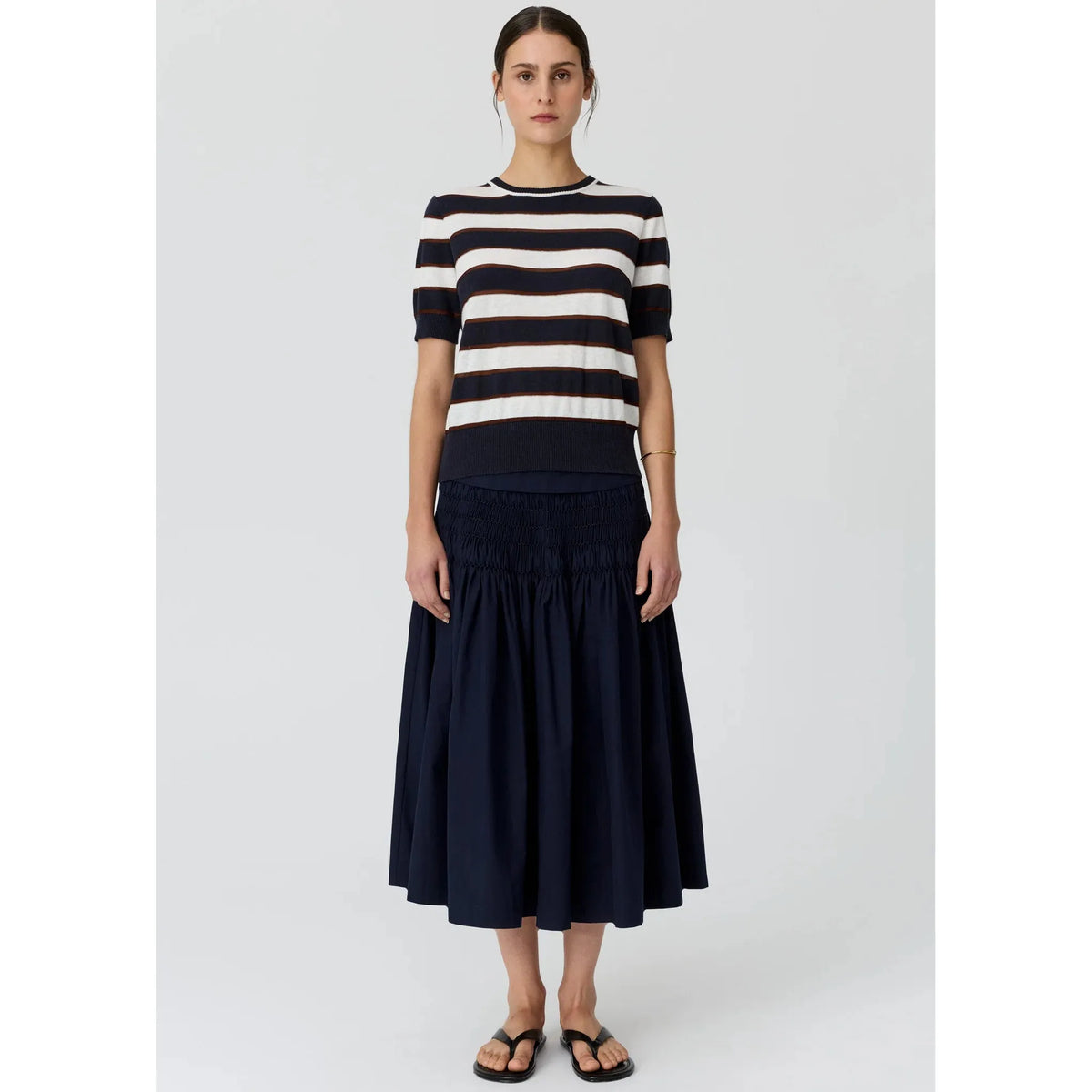 POL Darcey Stripe Knit Tee - Ink / White / Choc  POL Pisces Boutique