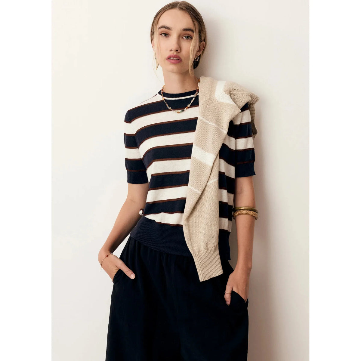 POL Darcey Stripe Knit Tee - Ink / White / Choc  POL Pisces Boutique