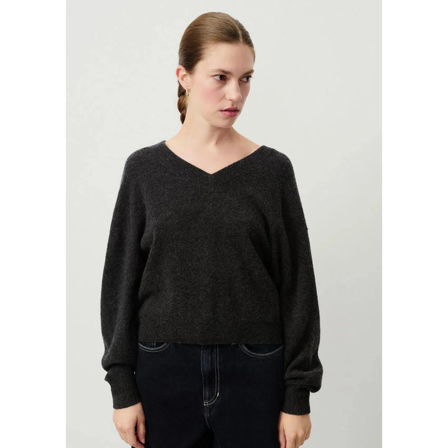 American Vintage Raxo V Neck Pullover - Coal Melange