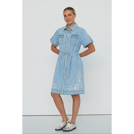 Kireina Simone Dress S/S Floral Embroidery - Sky Blue