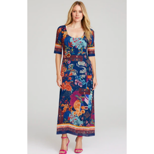 Johnny Was Maya Mesh Midi Dress - Dreamer Blu