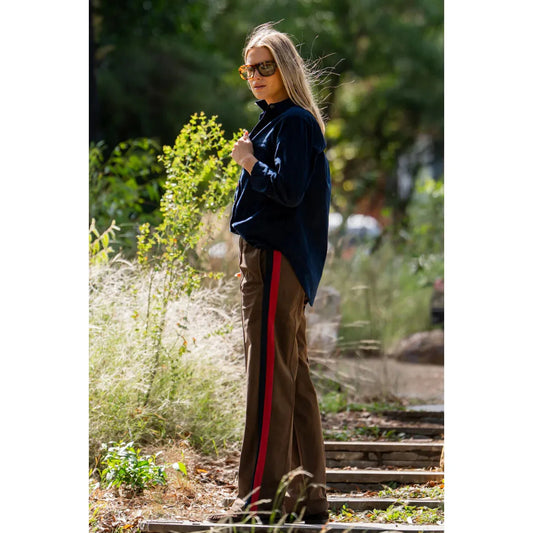 Shirty The Lucile Velvet Twill Pant - Choc Navy Ruby Stripe  Shirty Pisces Boutique