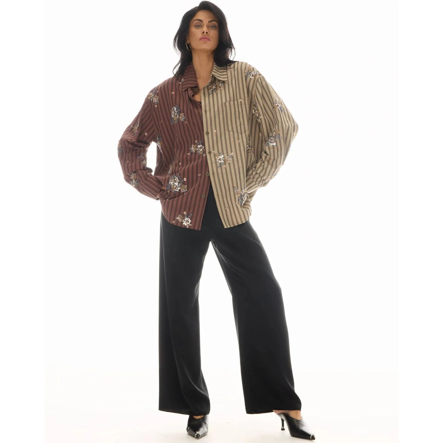 The Tales Embellished Half N Half Stripe Shirt
