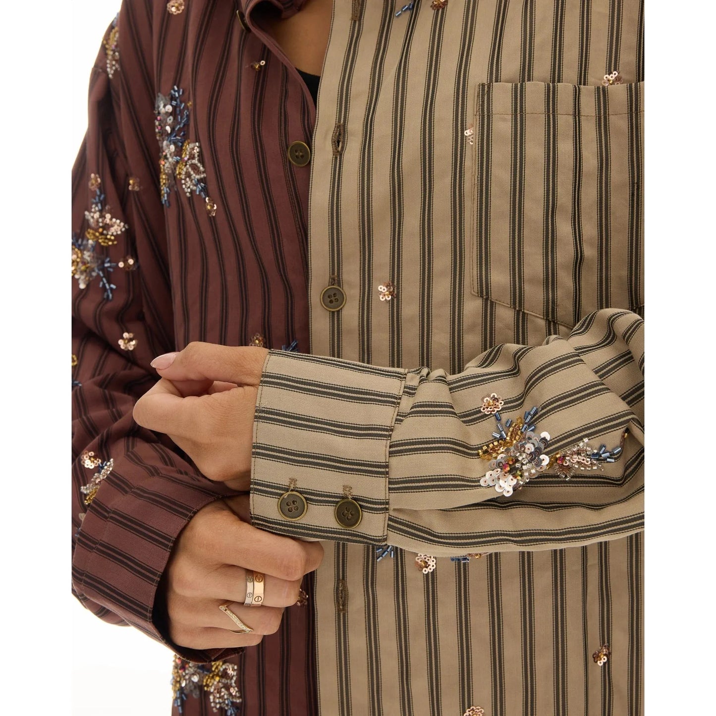 The Tales Embellished Half N Half Stripe Shirt