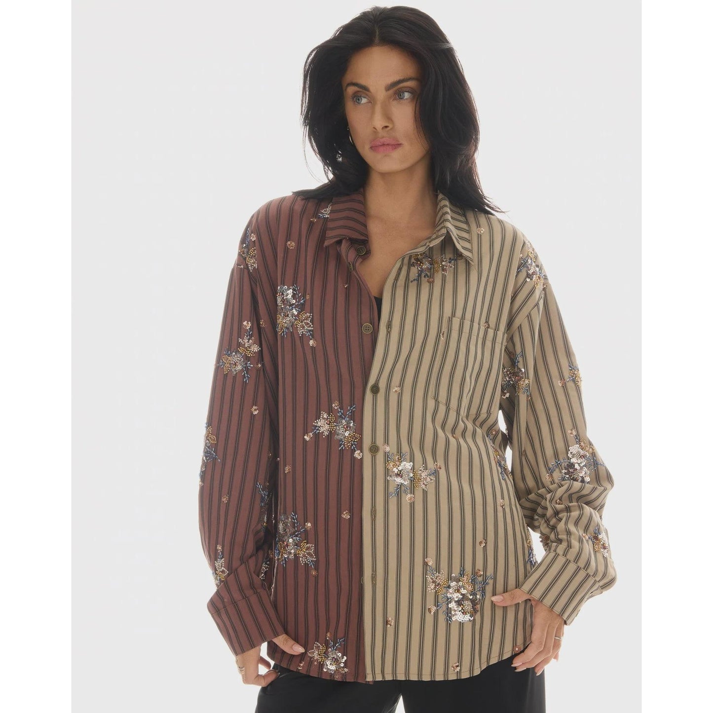 The Tales Embellished Half N Half Stripe Shirt