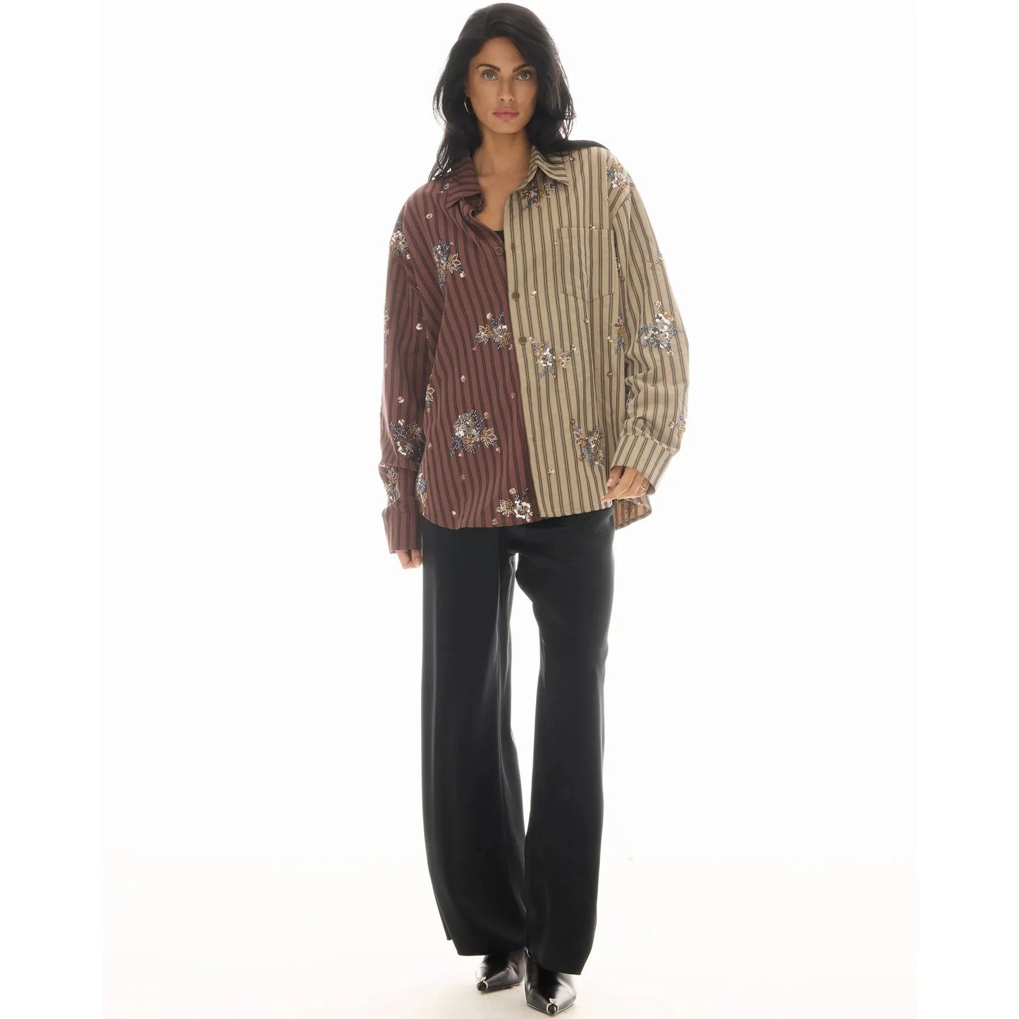 The Tales Embellished Half N Half Stripe Shirt