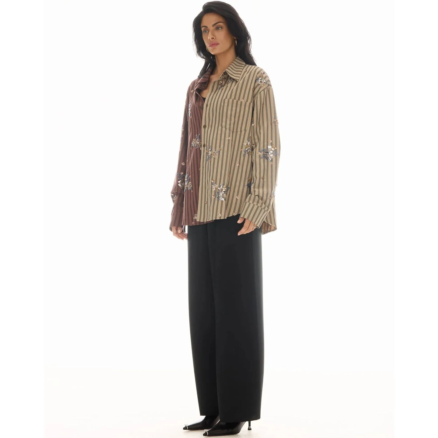 The Tales Embellished Half N Half Stripe Shirt