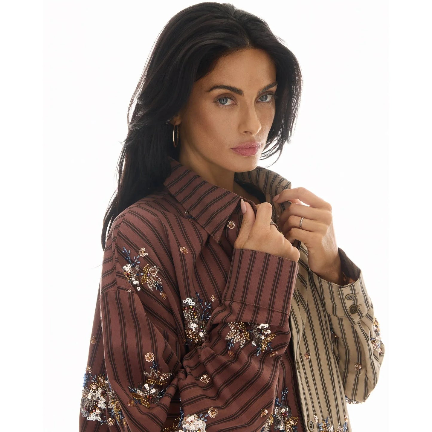 The Tales Embellished Half N Half Stripe Shirt