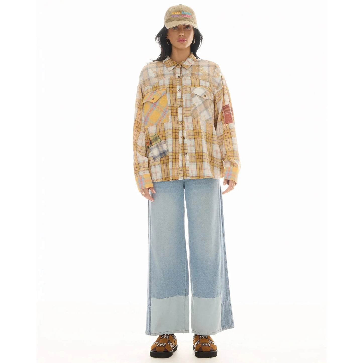 The Tales Patched Up Yellow Flannel Western Shirt  The Tales Pisces Boutique