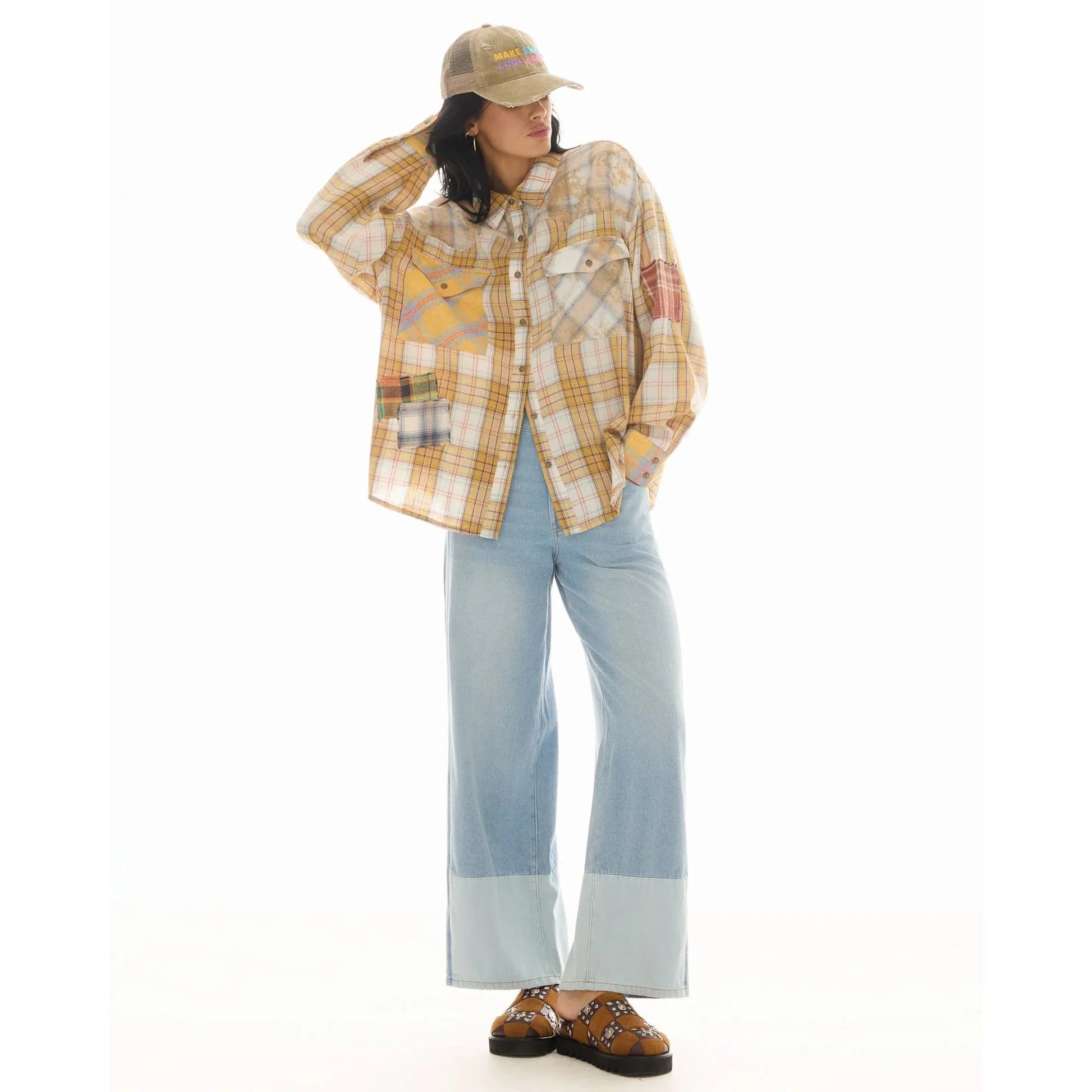The Tales Patched Up Yellow Flannel Western Shirt  The Tales Pisces Boutique
