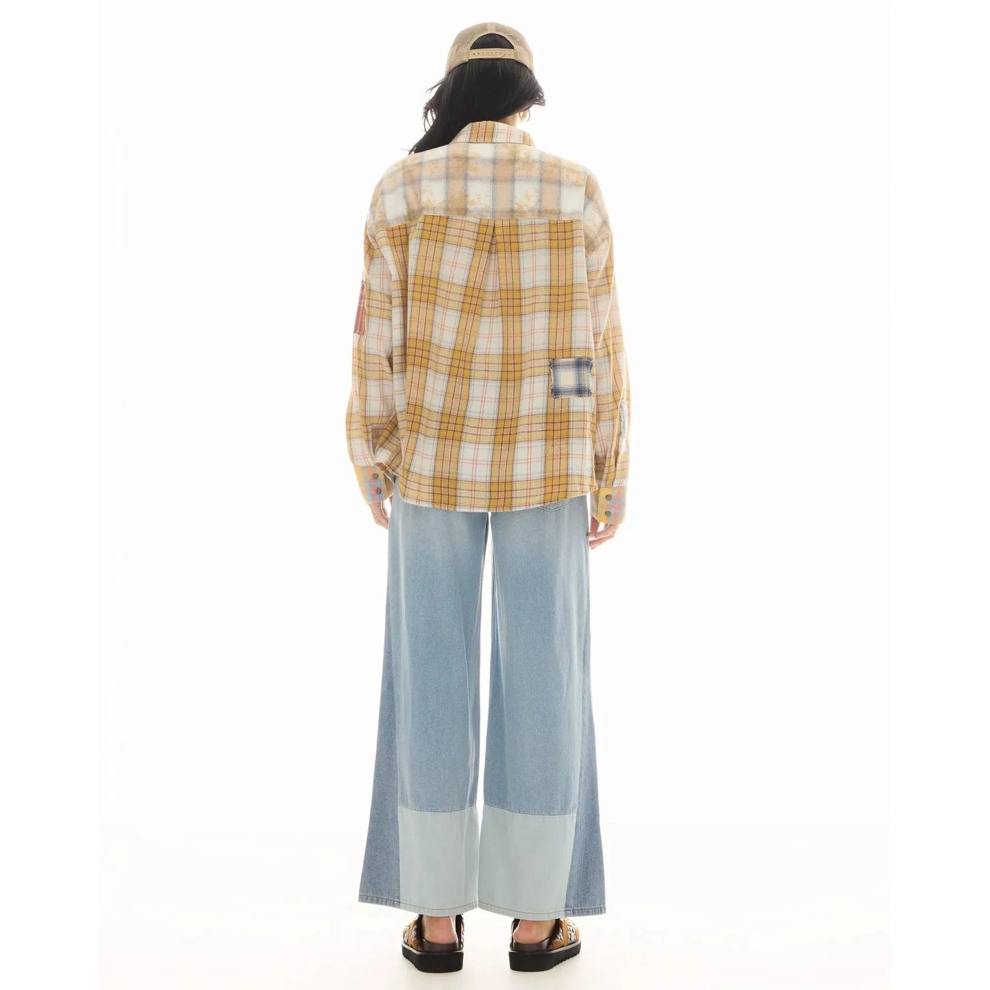 The Tales Patched Up Yellow Flannel Western Shirt  The Tales Pisces Boutique