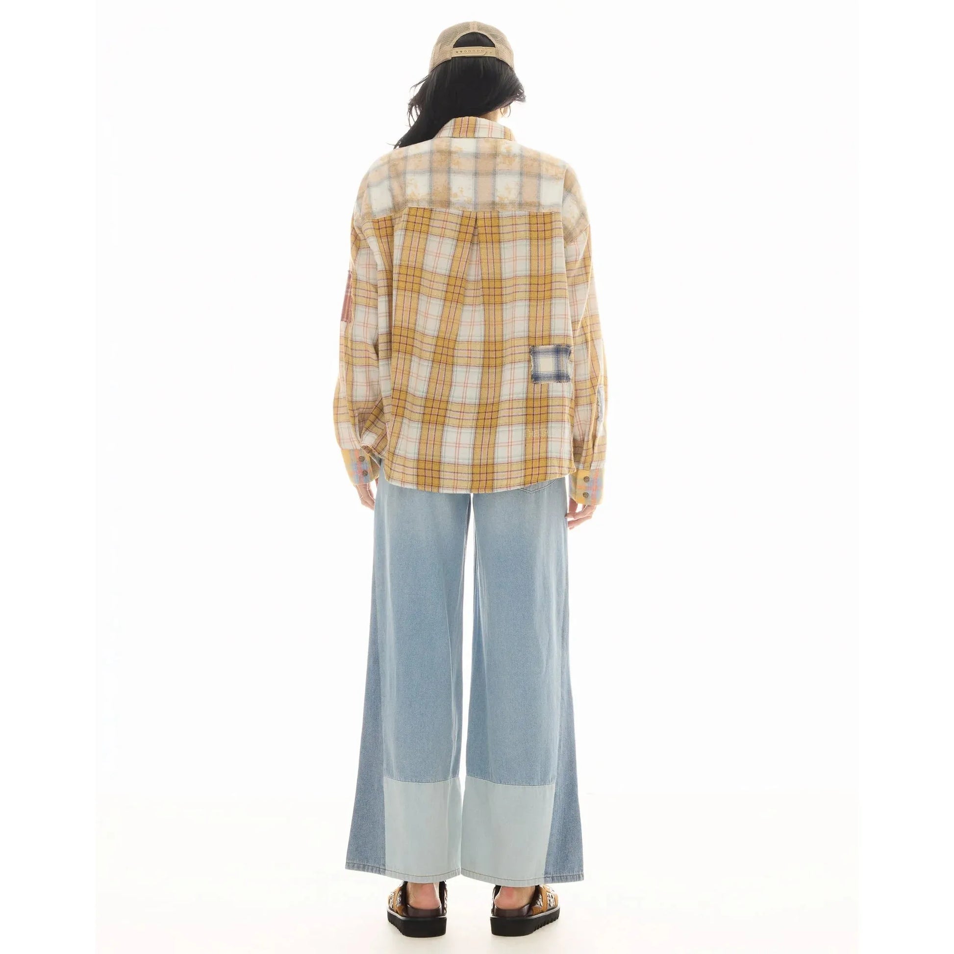 The Tales Patched Up Yellow Flannel Western Shirt  The Tales Pisces Boutique