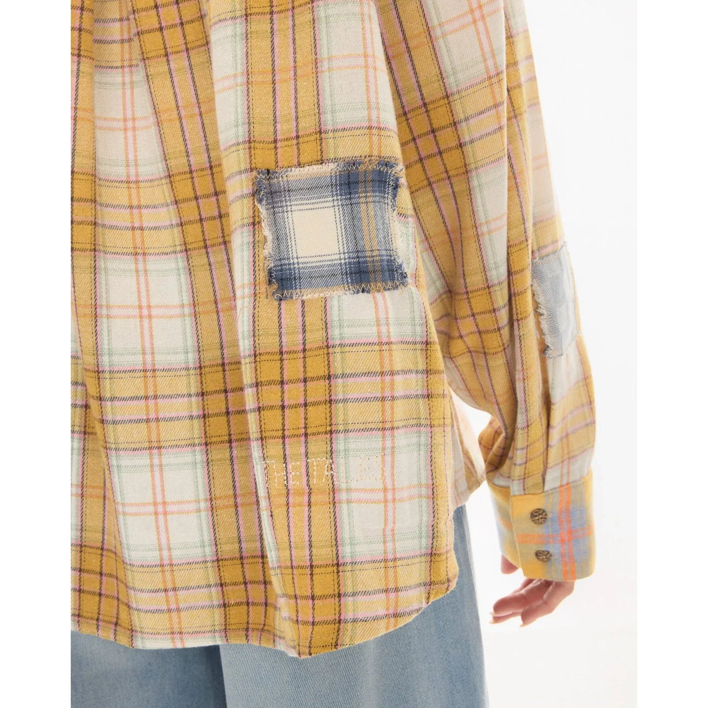 The Tales Patched Up Yellow Flannel Western Shirt  The Tales Pisces Boutique